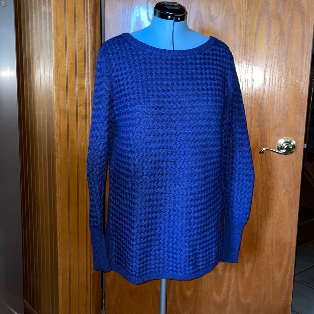 Athleta Blue Wool Blend Cypress Knit Crewneck Tunic Sweater